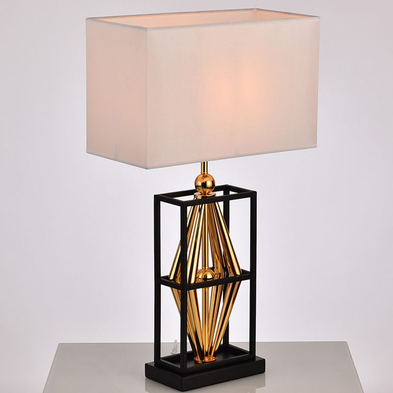 1 Glühbirne Schlafzimmer Metalltisch Lampe postmoderne weiße Nachtbeleuchtung mit Rechteckstoffton