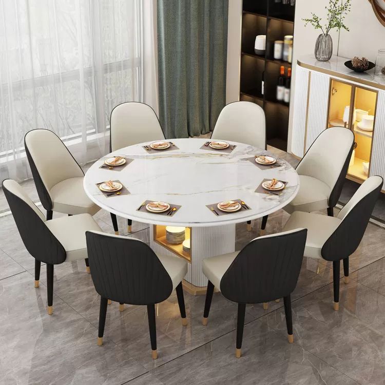 Glam 1/4/7/9 Pieces Scalable Dinette Set with Sintered Stone Top Round Dining Table Set