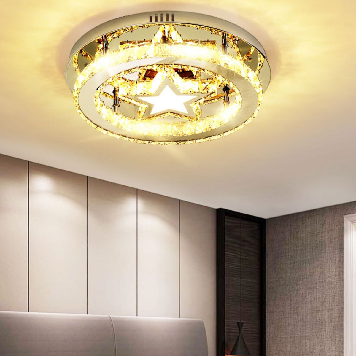 Anillo de cristal y montura de altura de estrellas Modernismo de acero inoxidable Luz de techo LED para dormitorio