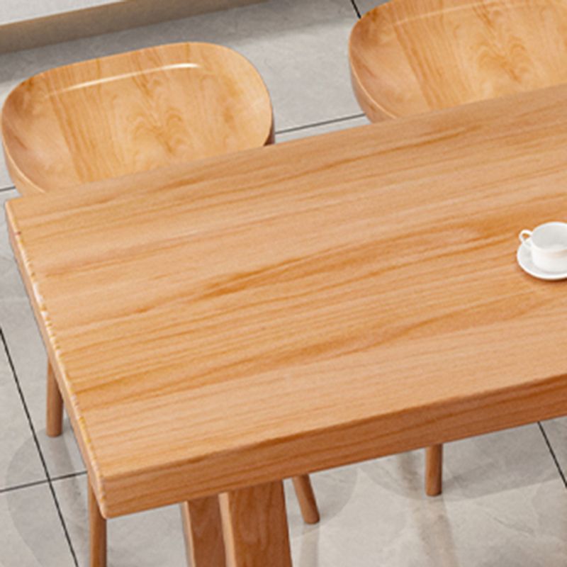 Modern Bar Dining Table Indoor Rectangle Wood Bar Table Trestle Base in Light Brown