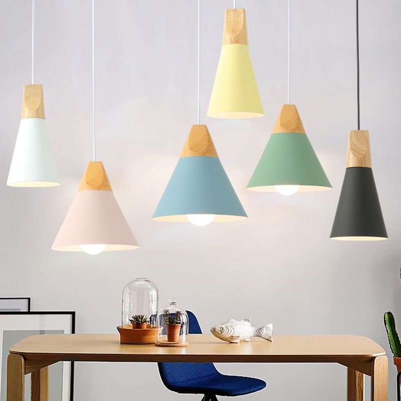Cone Shape Hanging Lighting Modern Macaron Style Metal 1 Light Hanging Lamp for Restaurant
