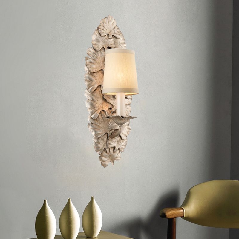 Fabric Bell Wall Mounted Light Fixture Countryside 1 Light Bedroom Sconce in White/Bronze