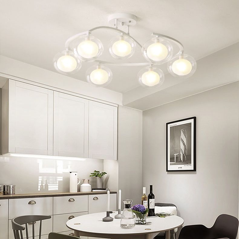 Plafond à balle à double verre lustre monté Minimaliste semi-luxuelle pour chambre à coucher