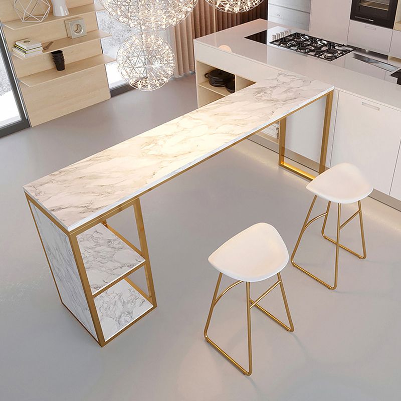 Rectangular Bar Height Table Faux Marble Top Bistro Pub Table for Patio Use