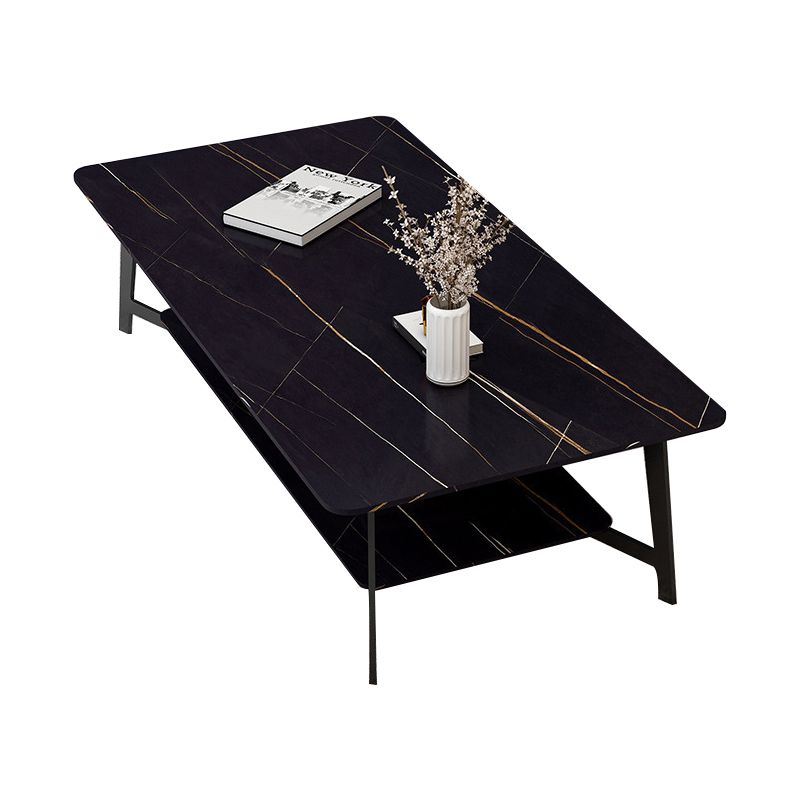 Modern White/Black Rectangle 4 Legs Coffee Table Slate and Metal Table