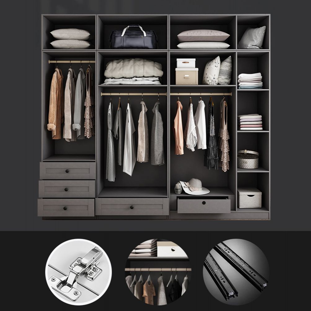 Contemporary Grey Wardrobe Armoire Engineered Wood Wardrobe Closet