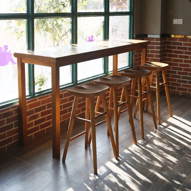 Modern Bar Height Table Solid Wood Top Bistro Pub Table with Wood Legs