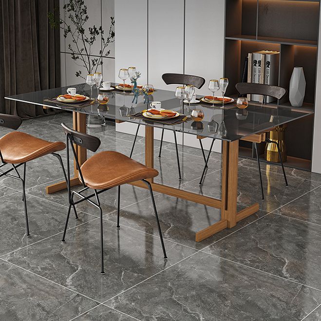 Mesa de caballete de madera sólida mesa de comedor de vidrio templado para la casa para la casa de la cocina