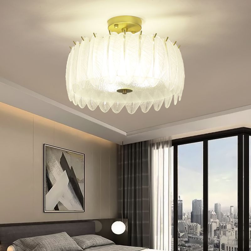 Nordic Circle Semi-Flush Mount Ceiling Light Glass Bedroom Semi Flush Ceiling Light in Gold