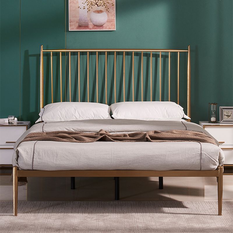 Modern Slat Bed Spindle Metal Open-Frame Bed with Legs in Gold
