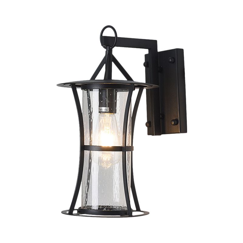 Zylinder schäbiger Glaswandlicht Retro Retro 1 Kopf Terrasse Wandbeleuchtungsideen mit gebogenem Rahmen in Schwarz