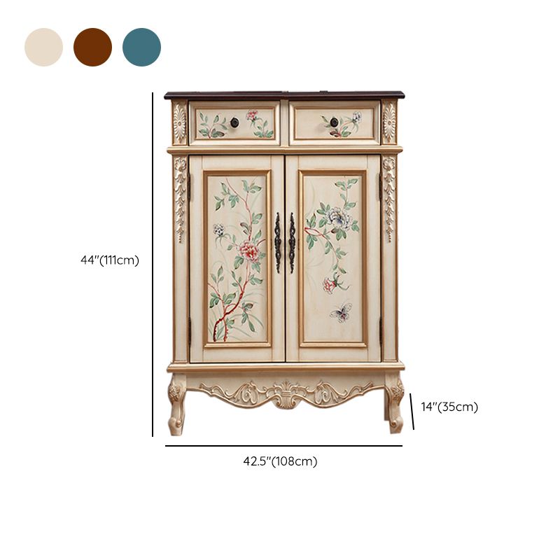 Industrial Cabriole Legs Accent Cabinet Solid Wood Oak Storage Cabinet with Drawer