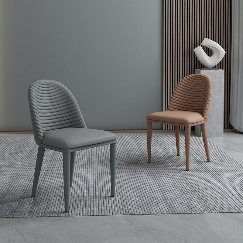 Glam Dining Room Side Chairs Faux Leather Metal Base Armless Chairs