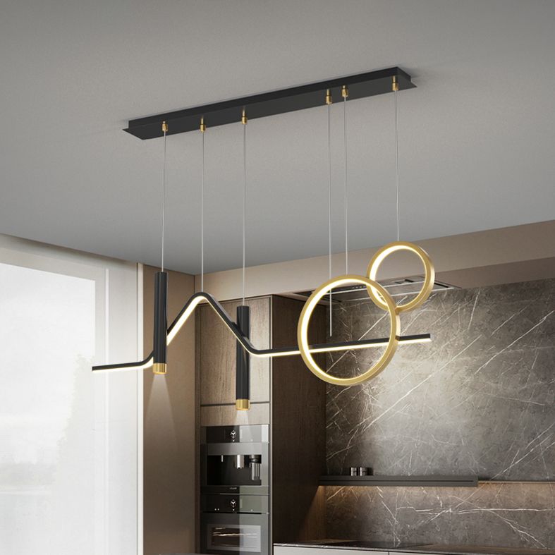 Nuova lampada lampada a ciondolo in alluminio moderno in alluminio, lampada a lampadario nero lineare per la sala da ginnastica