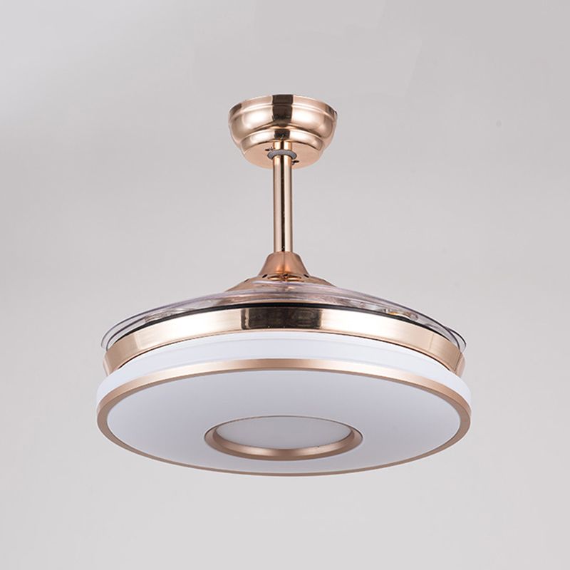 36 "W Gold LED Anhänger Lüfter Leuchte Einfachheit Acryl runde Halbflush -Mount -Beleuchtung mit 4 Klingen für Schlafzimmer, Fern-/Wandsteuerung/Fernbedienung und Wandsteuerung