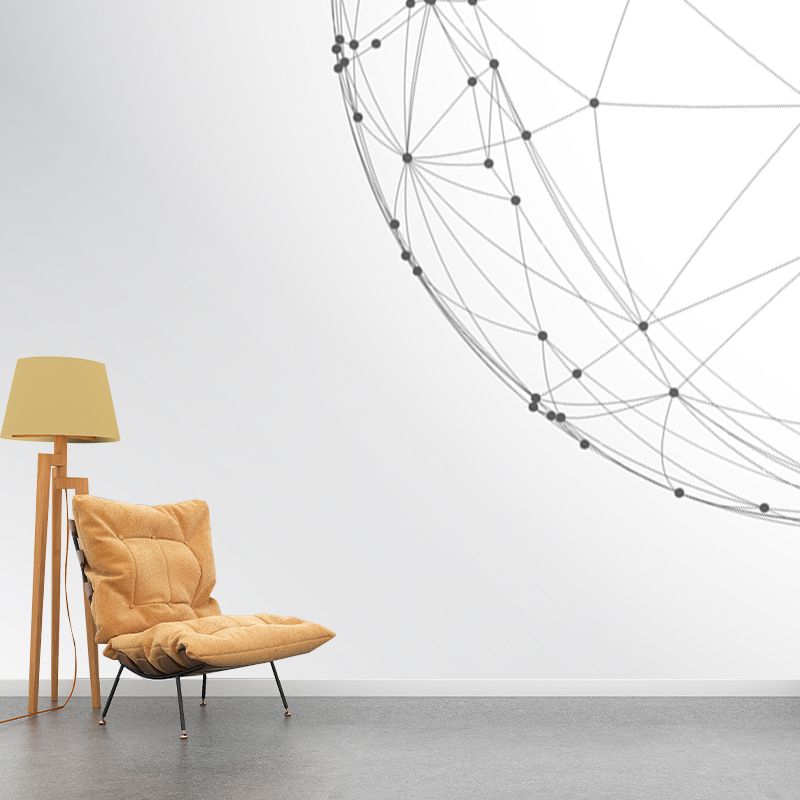 Black-White Netting Hemisphere Mural Geometric Modern Washable Wall Art for Living Room