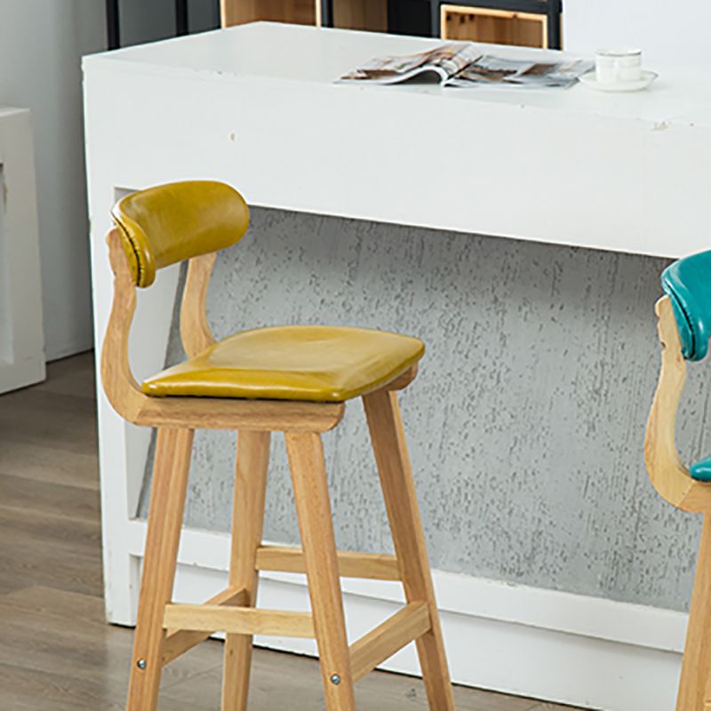 Taburete de bar estilo escandinavo, patas de madera, asiento de cuero para barra de cocina