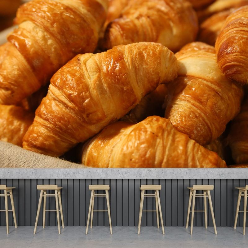 Customized Dessert Wall Mural with Croissant Pattern Mildew Resistant Wallpaper Commerce Shop