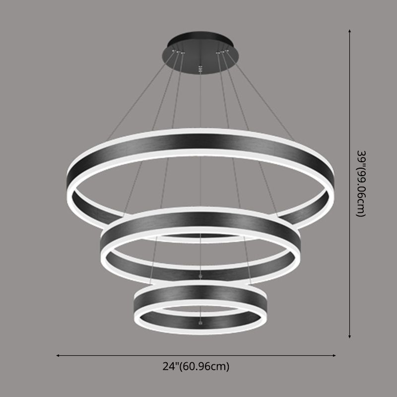 Modern Black Chandelier Multiple Rings Pendant Lighting Fixtures Metal Chandelier