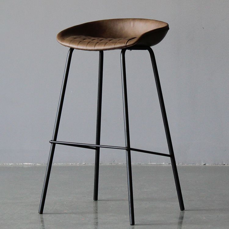 Industrial Leather Distressed Quilted Barstool Indoor Tall Stool with Bucket Seat
