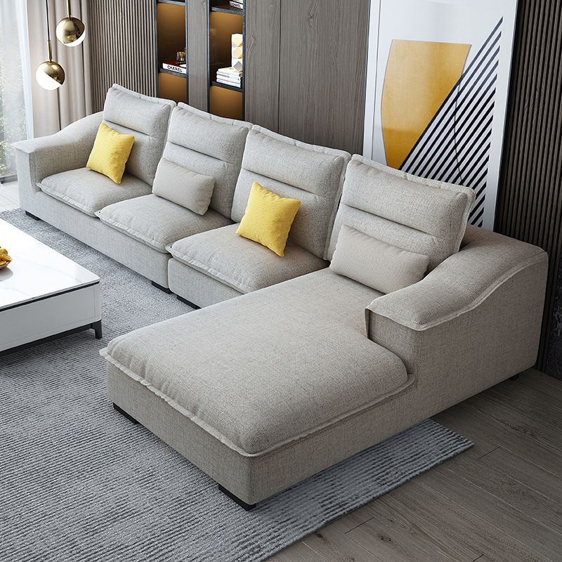 Modern Pillow Back Sectional Sofa Linen Sloped Arm Sectional