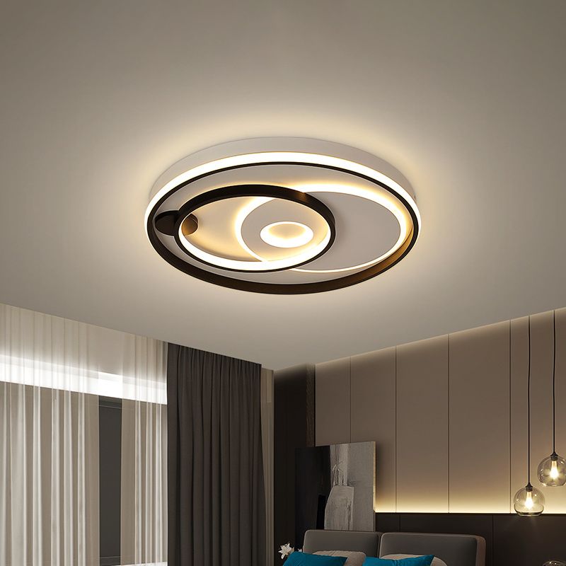 Modern Style LED Ceiling Light Black Layered Round/Square/Rectangle Flush Mount Lamp with Acrylic Shade, Warm/White Light