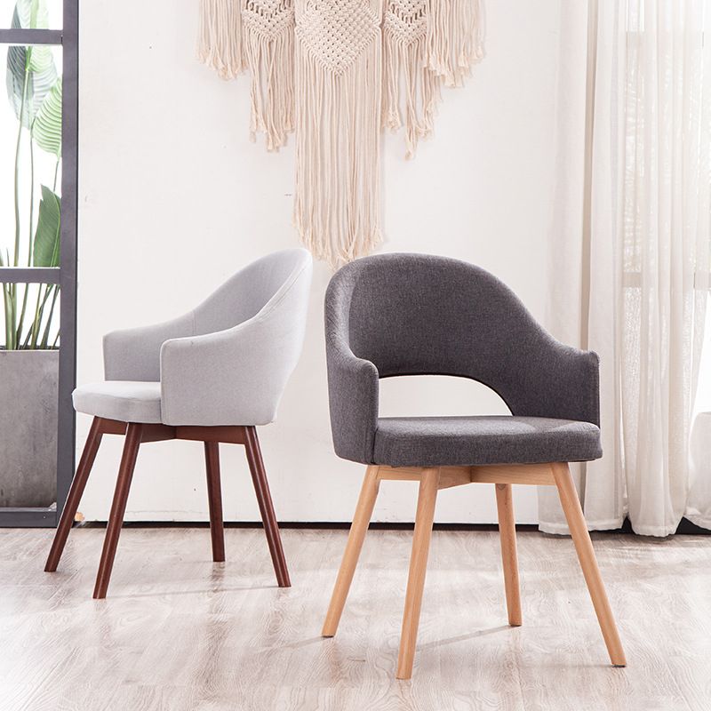 Modern Linen Dining Chair Open Back Dining Side Furniture with Wood Legs in Matte Finish
