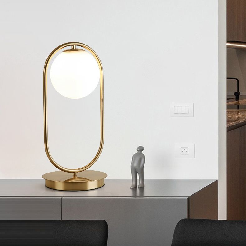 Minimalist Round Table Lighting Opal Glass 1 Bulb Living Room Table Lamp in Gold