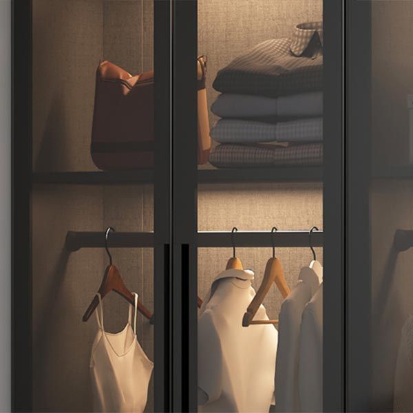 Contemporary Wardrobe Armoire with Shelves Wood and Glass Wardrobe Closet