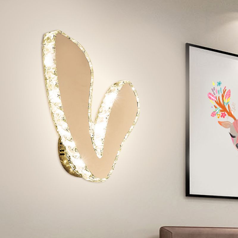 V-Shape Sleeping Room Wall Mount Lamp Crystal Block LED Minimalism Flush Wall Sconce in Chrome, Warm/White Light