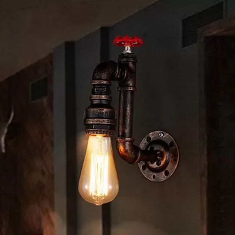 Bronze Faux Faucet Wall Light Fixture Steampunk Iron 1 Bulb Hallway Wall Mount Lamp with Water Valve Deco