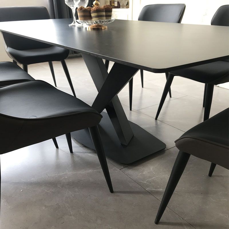 Rectangle Sintered Stone Kitchen Table Modern Black Dining Room Table