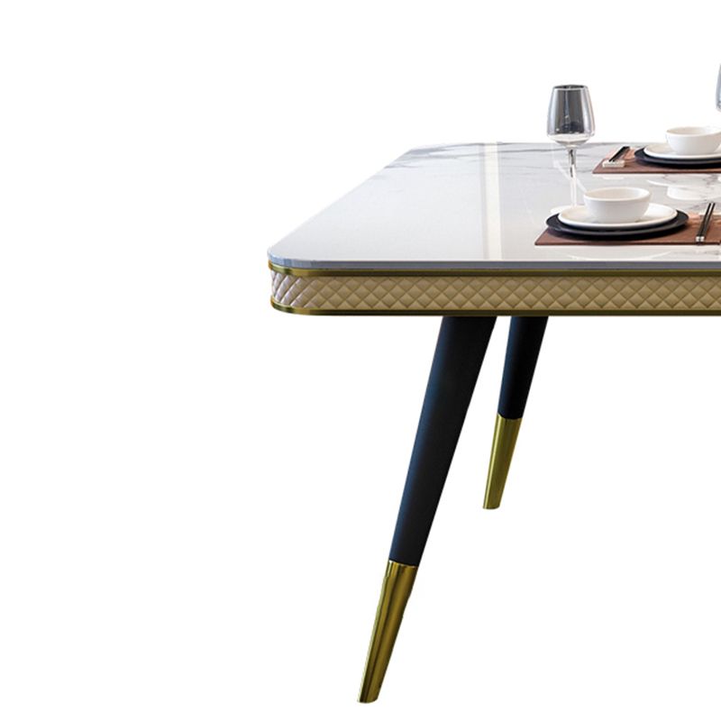 White Stone Rectangle Top Table Traditional Luxury Metal Base Dining Table