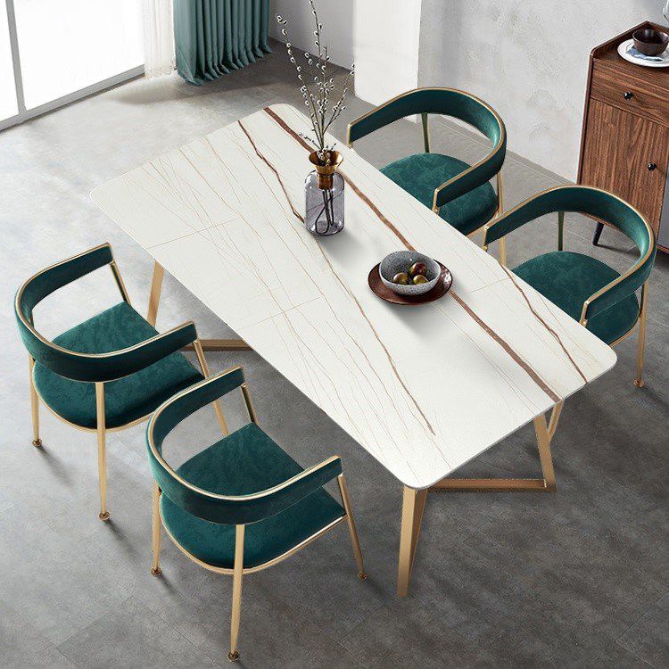 Traditional Luxury Dining Table Sintered Stone Rectangle Table with Gold Base