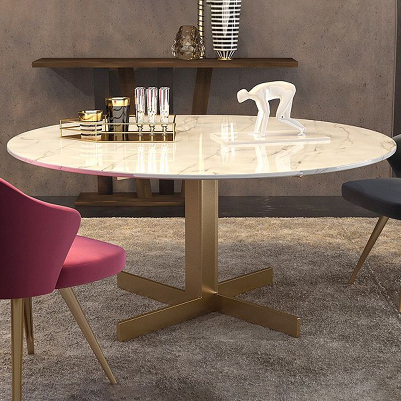 Metal and Stone Table Glam Style Minimalist Round Dining Table for Home Living Room