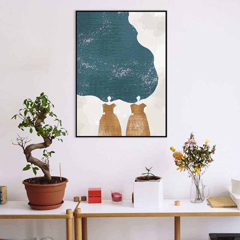 Toile imprimée de mode nordique pour femme, décoration murale texturée de couleur douce pour chambre à coucher
