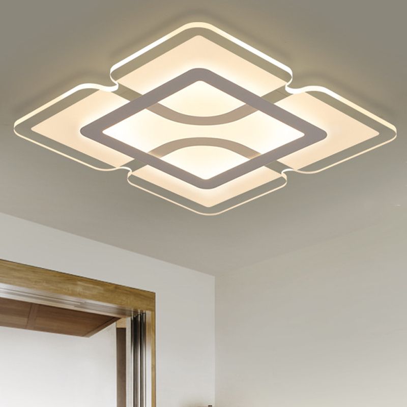 16.5"/35.5"/47" W Moderne LED Flush Leuchte Weiß Quadrat/Rechteck Ultradünn nah an Deckenleuchte mit Acryl Schatten