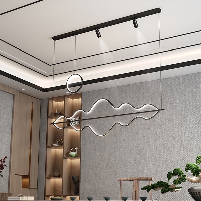 4 Light Linear Island Lighting Fixtures Contemporary Metal Island Light Fixtures in Black