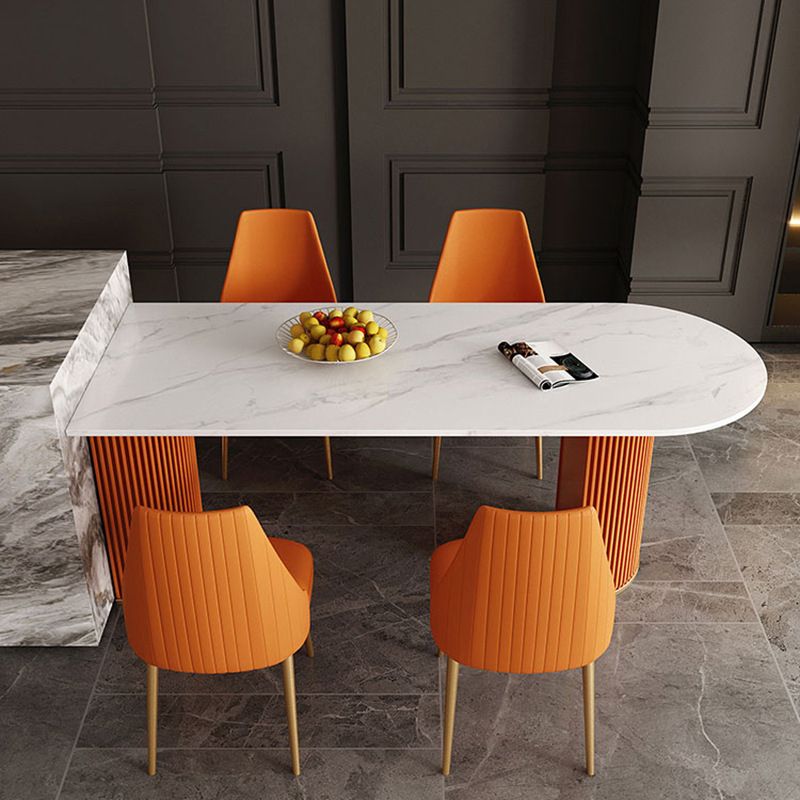 Modern Sintered Stone Dining Table Double Pedestal Table for Dining Room