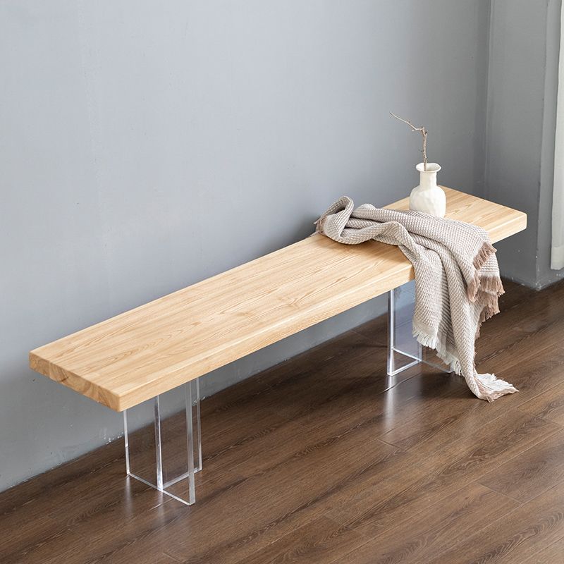 Modern Backless Seating Bench Rectangle Wooden Bench with Acrylic Base