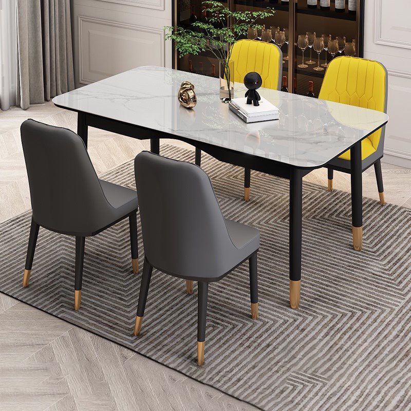 Mesa de comedor de lujo tradicional Mesa de piedra sinterizada con 4 piernas negras para el comedor
