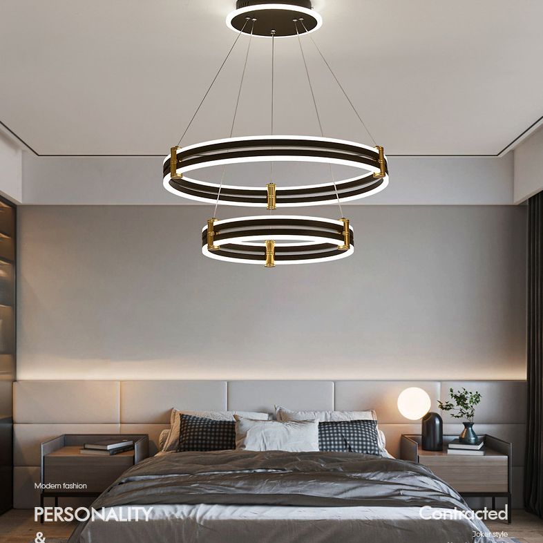 Black Tiered Round Chandelier Minimalist Acrylic LED Suspension Light for Living Room