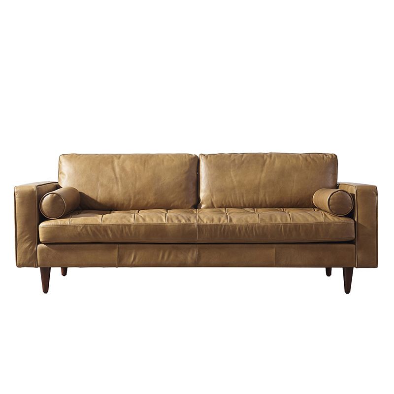 Contemporary Stain Resistant Leather Sofa Square Arm Loveseat for Living Room