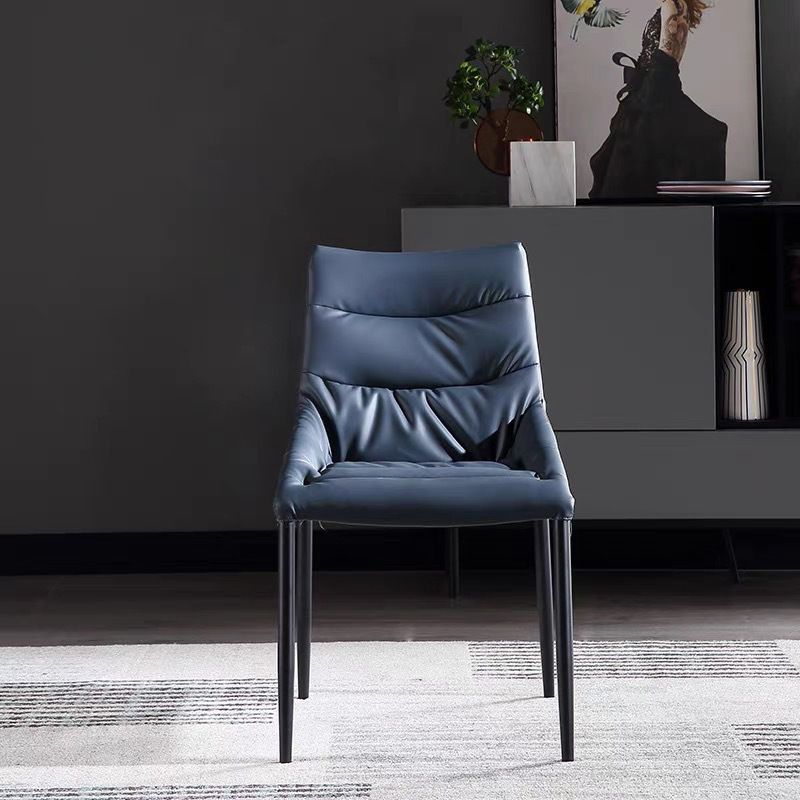 Contemporary Sloped Arm Chair Matte Finish Leather Curved Parsons Chair