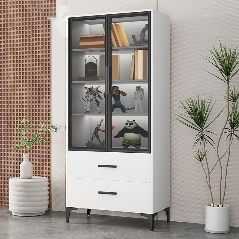Modern Accent Cabinet Stain Resistant Metal and Wood Cabinet with Doors