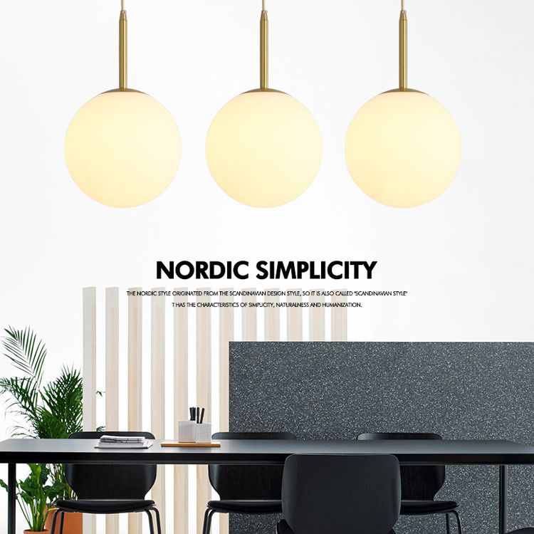 Spherical Dinning Room Pendant Ceiling Light Glass Nordic Pendant Light Kit in White