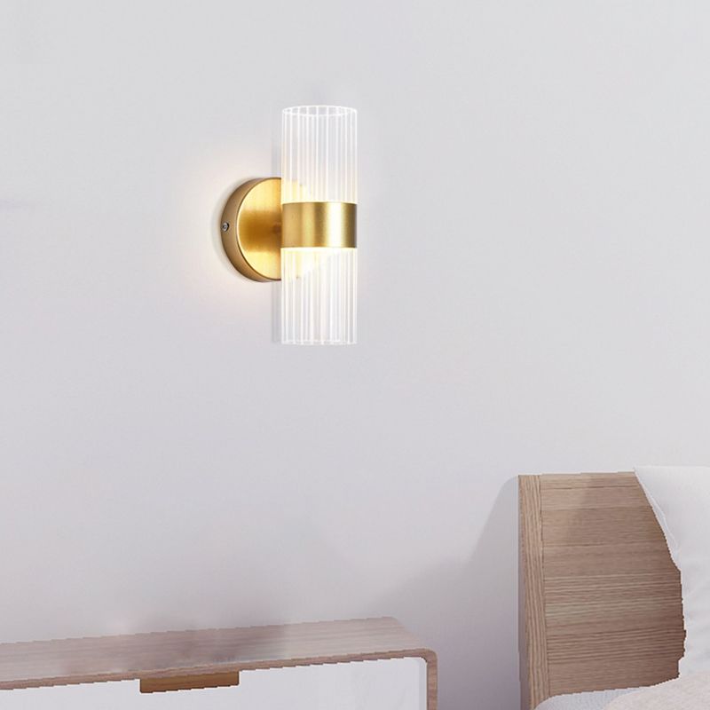 2-Light Cylinder Sconce Light Fixture Modern Glass Wall Light