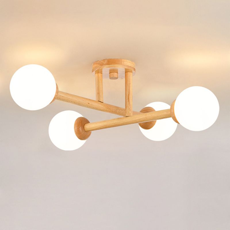 Wood Ball Shape Flush Ceiling Light Modern Multi Lights Flush Light Fixtures in Brown