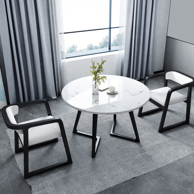 Sintered Stone White Tone Dining Table Industrial Style Double Pedestal Table for Dining Room