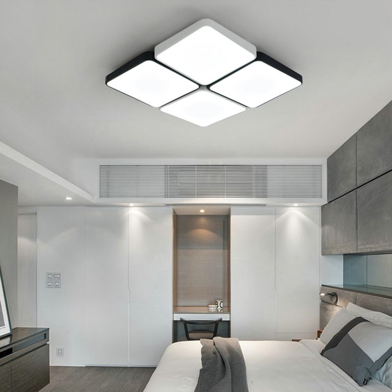 Simple Style 4/6 Lights Flush Mount Light with Acrylic Shade White Rectangular/Squared Ceiling Lamp, Warm/White Light
